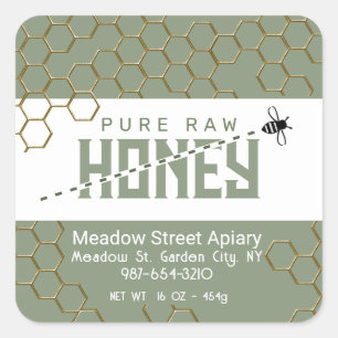 Pure Raw Honey Schattige Bee Crossing Gold Honingr Vierkante Sticker
