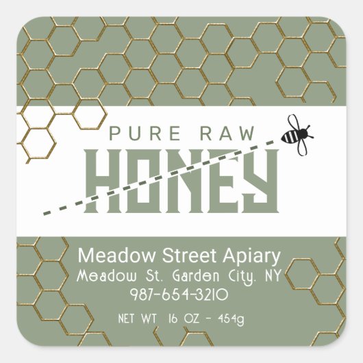 Pure Raw Honey Schattige Bee Crossing Gold Honingr Vierkante Sticker (Voorkant)