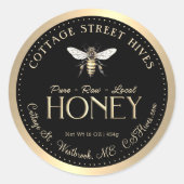 Pure Raw Local Honey Queen Bee Zwart Gouden Rand Ronde Sticker (Voorkant)