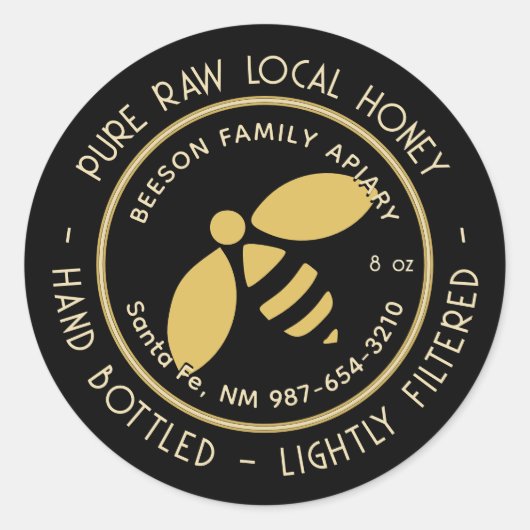 Pure Raw Lokaal Honing Label Gold Bee Zwart (Voorkant)