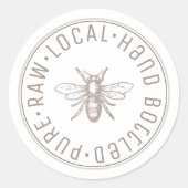 Pure Raw Lokale Hand Bottled Embleem Taupe Honing Ronde Sticker (Voorkant)