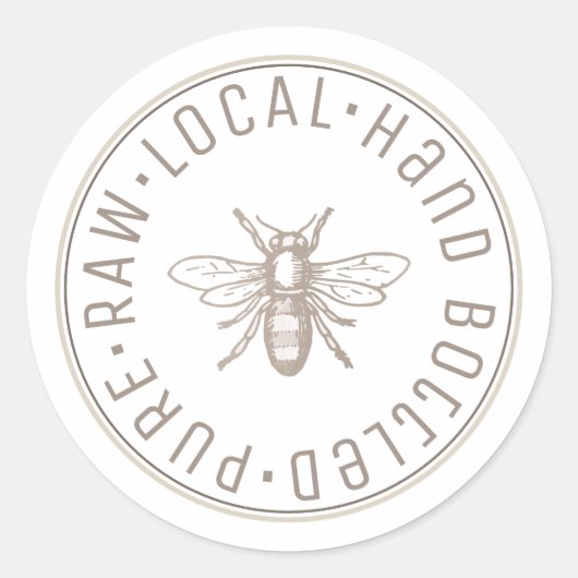 Pure Raw Lokale Hand Bottled Embleem Taupe Honing Ronde Sticker (Voorkant)