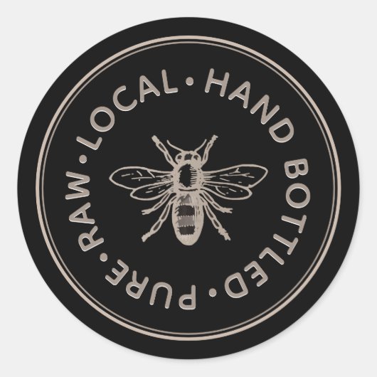 Pure Raw Lokale Hand Gebotteld Honing Bee Embleem Ronde Sticker (Voorkant)