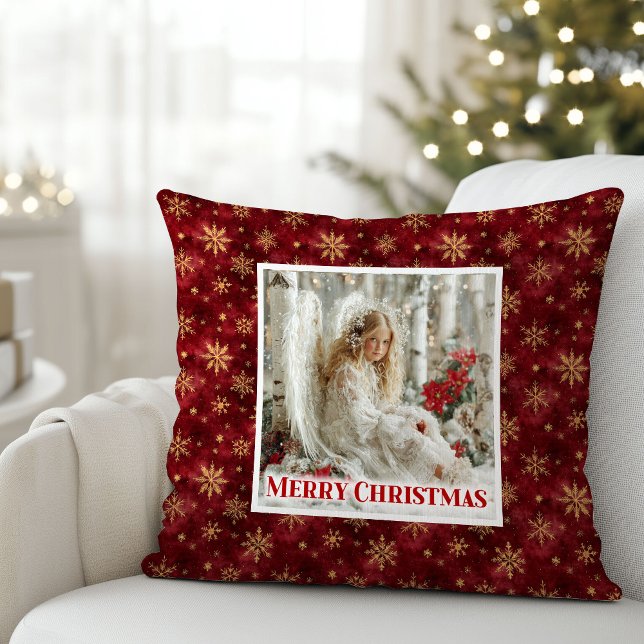 Pure Red and Gold Angel Art Victorian Christmas  Kussen (Pure Red and Gold Angel Art Victorian Christmas Pillow)