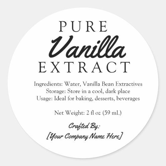 Pure vanille extract ingrediënten vervaardigd ronde sticker (Voorkant)