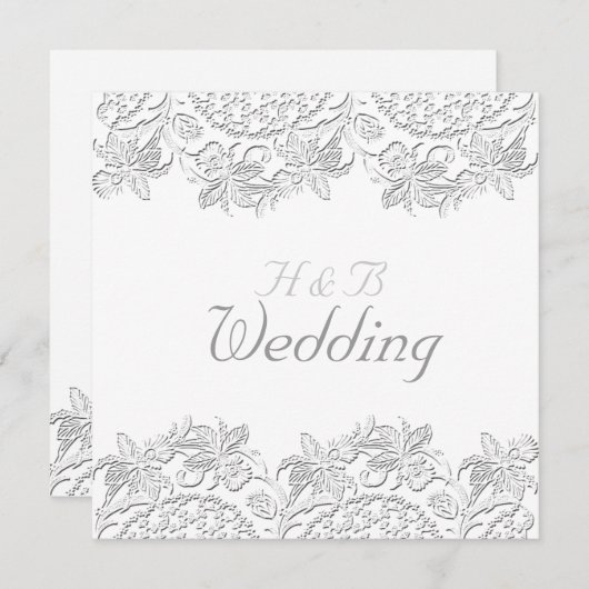 Pure White  French Lace Round Wedding Kaart (Voorkant / Achterkant)