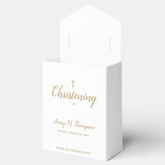 Pure white gold cross Script Christening Bedankdoosjes (Geopend)