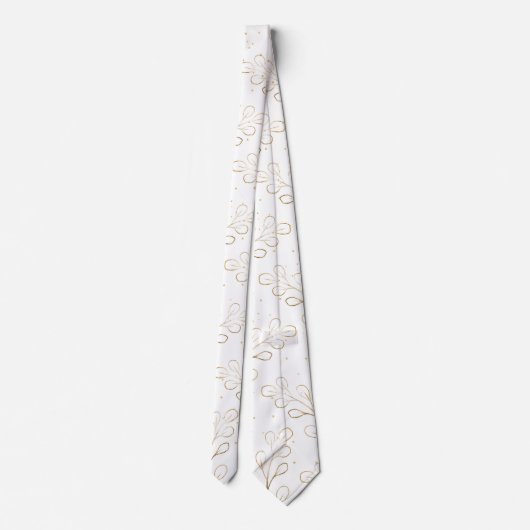 Pure White & Gold Outline Eucalyptus Weddenschap Stropdas (Achterkant)