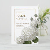 Pure White Minimalist Hydrangea Gold Frame Wedding Kaart (Staand voorkant)