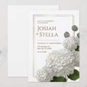 Pure White Minimalist Hydrangea Gold Frame Wedding Kaart (Voorkant / Achterkant)