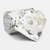 Pure White Rozen & Zilveren Eucalyptus Bruiloft Stropdas (Opgerold)
