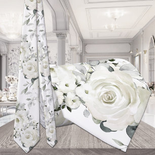 Pure White Rozen & Zilveren Eucalyptus Bruiloft Stropdas