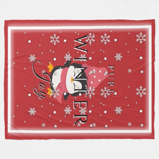 Pure Winter Joy w / Penguin en Sneeuwfleece Deken (Voorkant (Horizontaal))