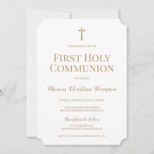 Pure Wit Goud Cross Boy Eerste heilige communie Kaart (Voorkant)