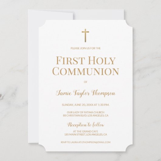 Pure Wit Goud Kruis Eerste heilige communie Kaart (Voorkant)