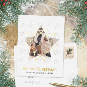 Pure Witte Geometrische Ster Moderne Kerstmis Folie Feestdagen Briefkaart
