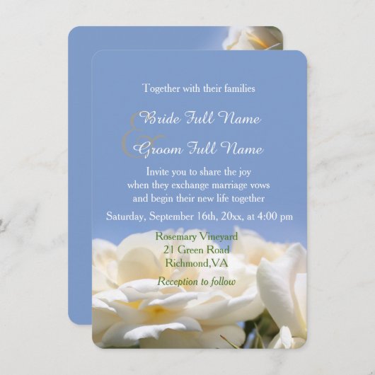 Pure witte roos bloemen bruid en bruidegom bruilof kaart (Voorkant / Achterkant)