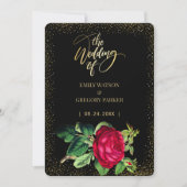 Pure zwart en goud elegantie, rode rozen bruiloft save the date (Voorkant)