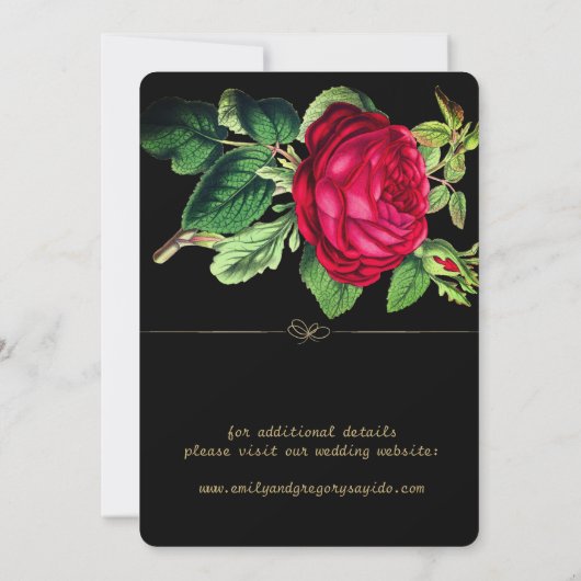 Pure zwart en goud elegantie, rode rozen save the date (Achterkant)