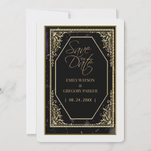 Pure zwart en goud elegantie, save the date (Voorkant)