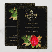 Pure zwarte en gouden elegantie, rode rozen bruilo save the date (Voorkant / Achterkant)