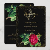 Pure zwarte en gouden elegantie, rode rozen bruilo save the date (Voorkant / Achterkant)