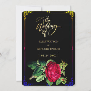 Pure zwarte en gouden elegantie, rode rozen save the date