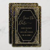 Pure zwarte en gouden elegantie ,  save the date (Voorkant / Achterkant)