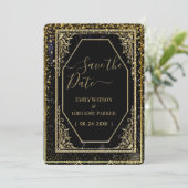 Pure zwarte en gouden elegantie ,  save the date (Staand voorkant)