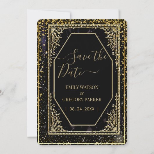 Pure zwarte en gouden elegantie ,  save the date (Voorkant)