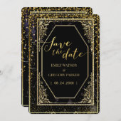 Pure zwarte en gouden elegantie ,  save the date (Voorkant / Achterkant)