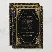 Pure zwarte en gouden elegantie , save the date (Voorkant / Achterkant)