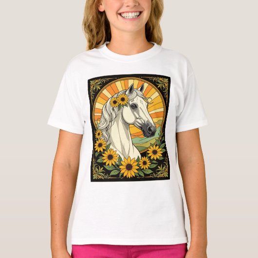 Purebred Horse en Black Eyed Susan Bloemen T-shirt (Voorkant)