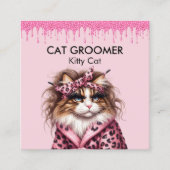Purect Kat Groomer Sitter Roze Glitter Dripping Vierkante Visitekaartje (Voorkant)