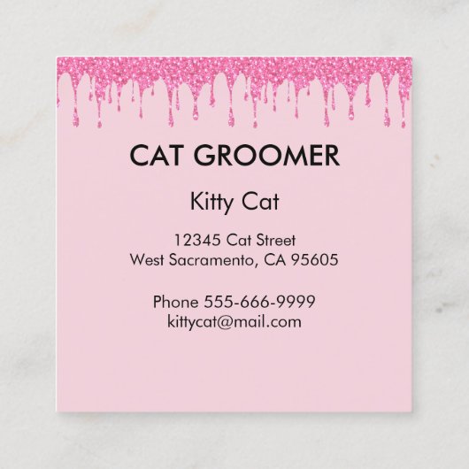 Purect Kat Groomer Sitter Roze Glitter Dripping Vierkante Visitekaartje (Achterkant)