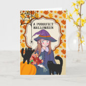 Pureffect Halloween Leuke Heks met Katten en Spin Kaart (Gele Bloem)