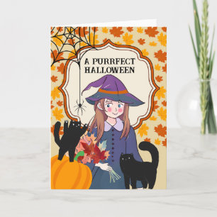 Pureffect Halloween Leuke Heks met Katten en Spin Kaart