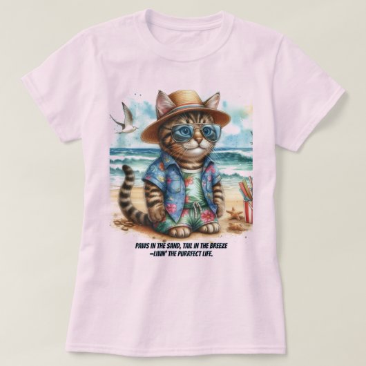 Purfect Beach Life voor Kitty Cat Lovers T-shirt (Design voorkant)