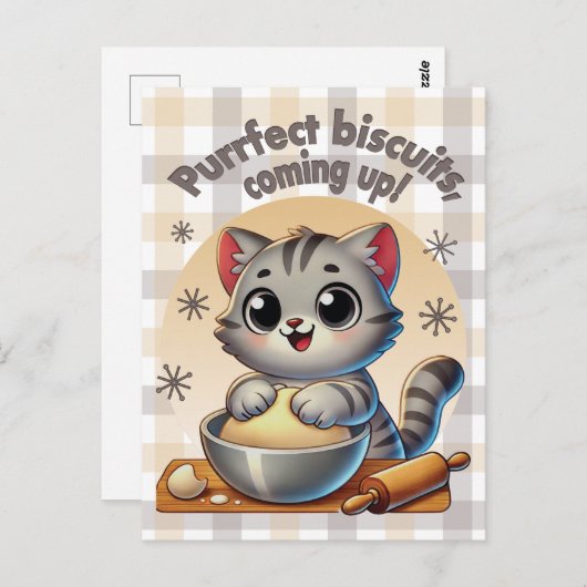 "Purfect biscuits, coming up" Kneading Cat Briefkaart (Voorkant / Achterkant)
