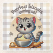 "Purfect biscuits, coming up" Kneading Cat Glazen Onderzetter (Voorkant)