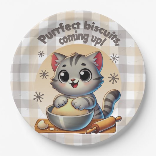 "Purfect biscuits, coming up" Kneading Cat Papieren Bordje (Voorkant)