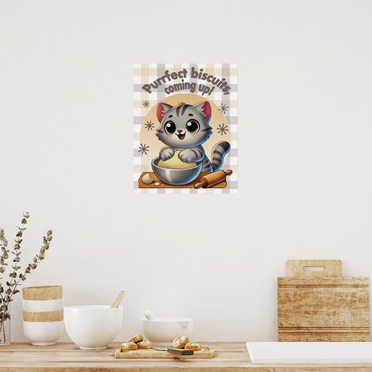 "Purfect biscuits, coming up" Kneading Cat Poster (Keuken)