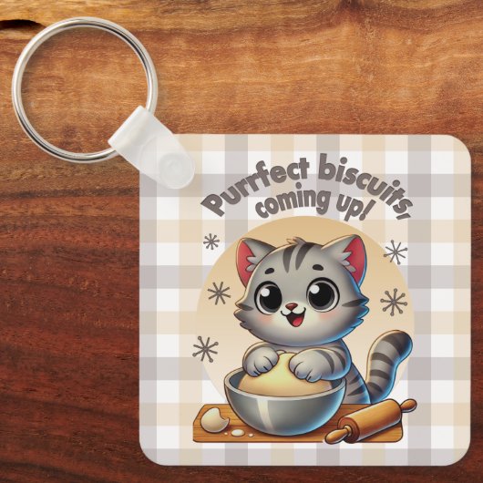 "Purfect biscuits, coming up" Kneading Cat Sleutelhanger (Voorkant)