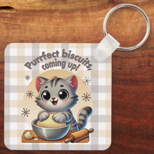 "Purfect biscuits, coming up" Kneading Cat Sleutelhanger (Achterkant)