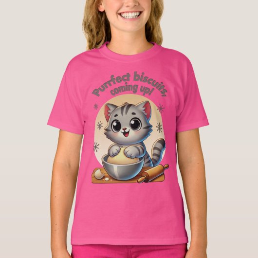 "Purfect biscuits, coming up" Kneading Cat T-shirt (Voorkant)