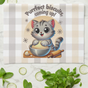 "Purfect biscuits, coming up" Kneading Cat Theedoek