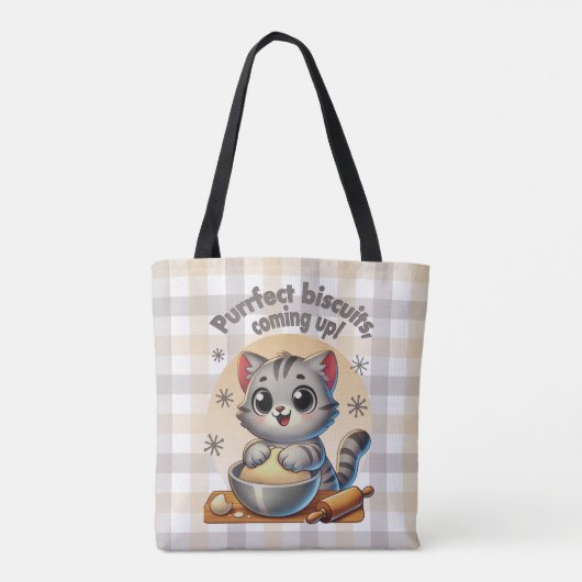 "Purfect biscuits, coming up" Kneading Cat Tote Bag (Achterkant)
