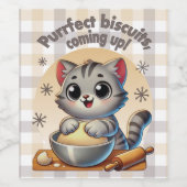 "Purfect biscuits, coming up" Kneading Cat Wijn Etiket (Enkel label)