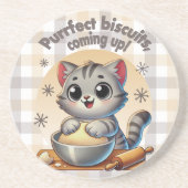 "Purfect biscuits, coming up" Kneading Cat Zandsteen Onderzetter (Voorkant)