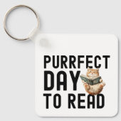 Purfect Day to Read Cat Bookworm Quote Sleutelhanger (Voorkant)